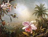 Orchids, Nesting Hummingbirds and a Butterfly by Martin Johnson Heade